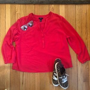 Gap red Henley style long sleeve top